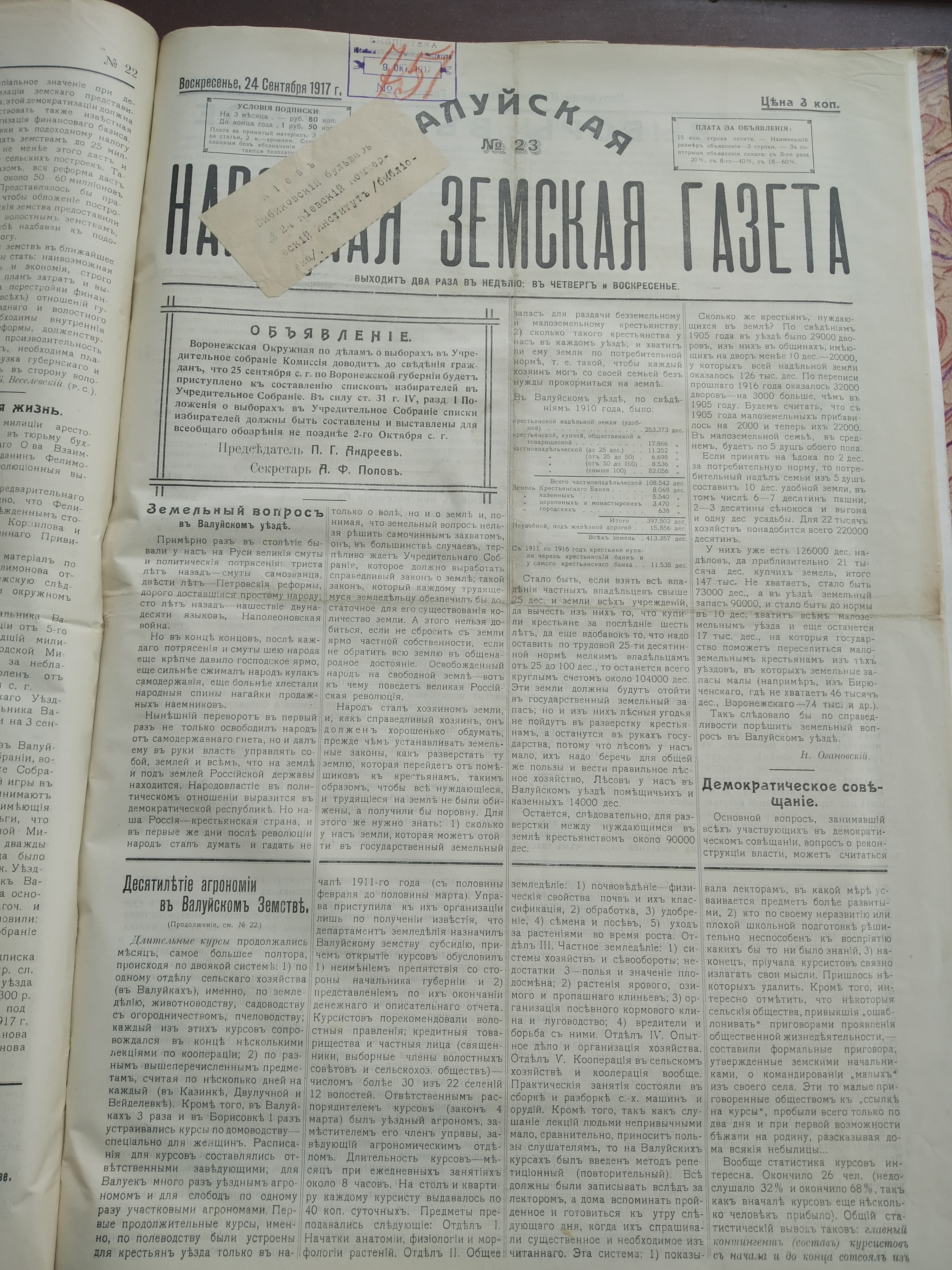 [Валуйская народная земская газета, 1917 год]