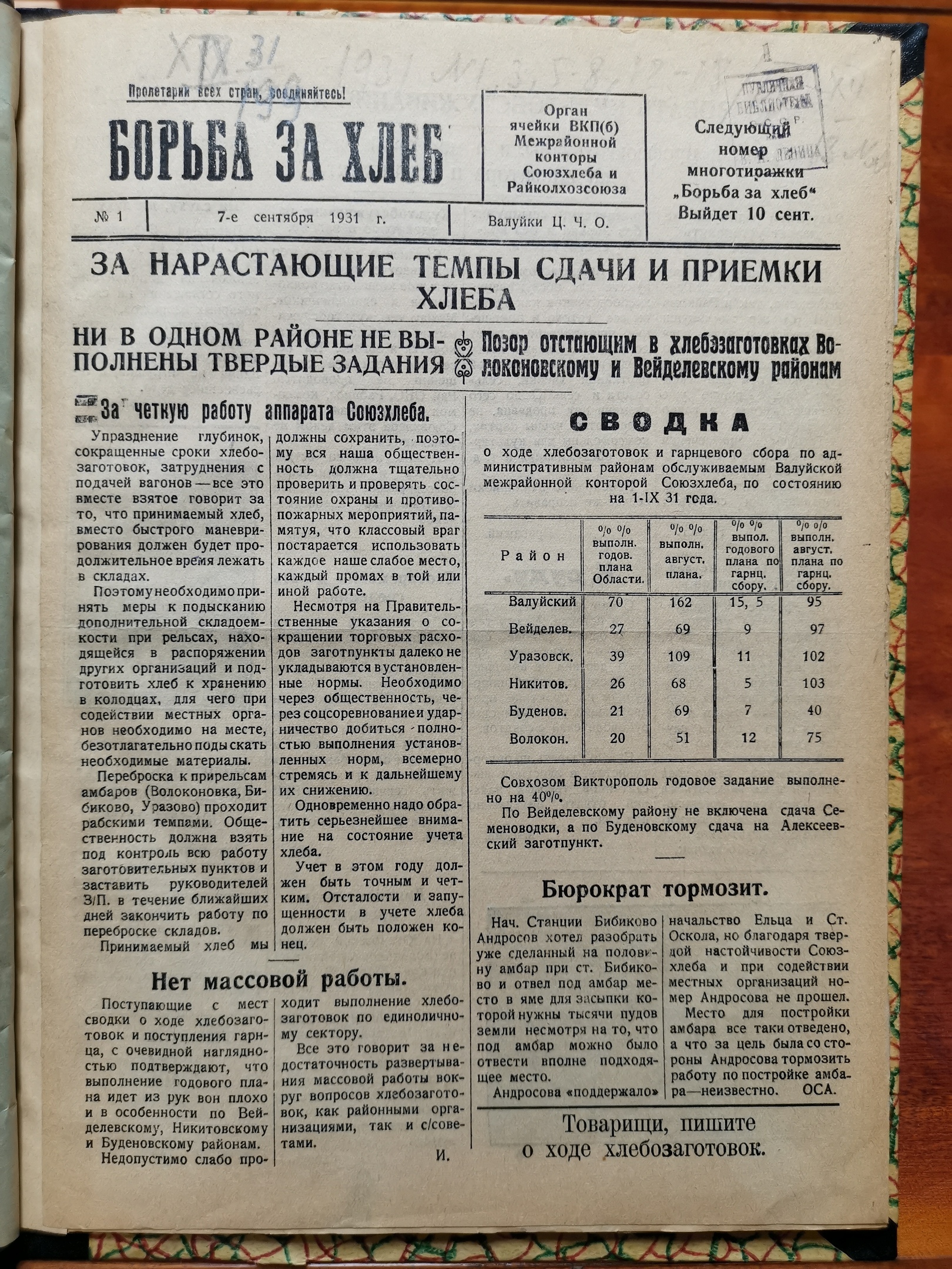 [Борьба за хлеб, 7 сентября 1931]