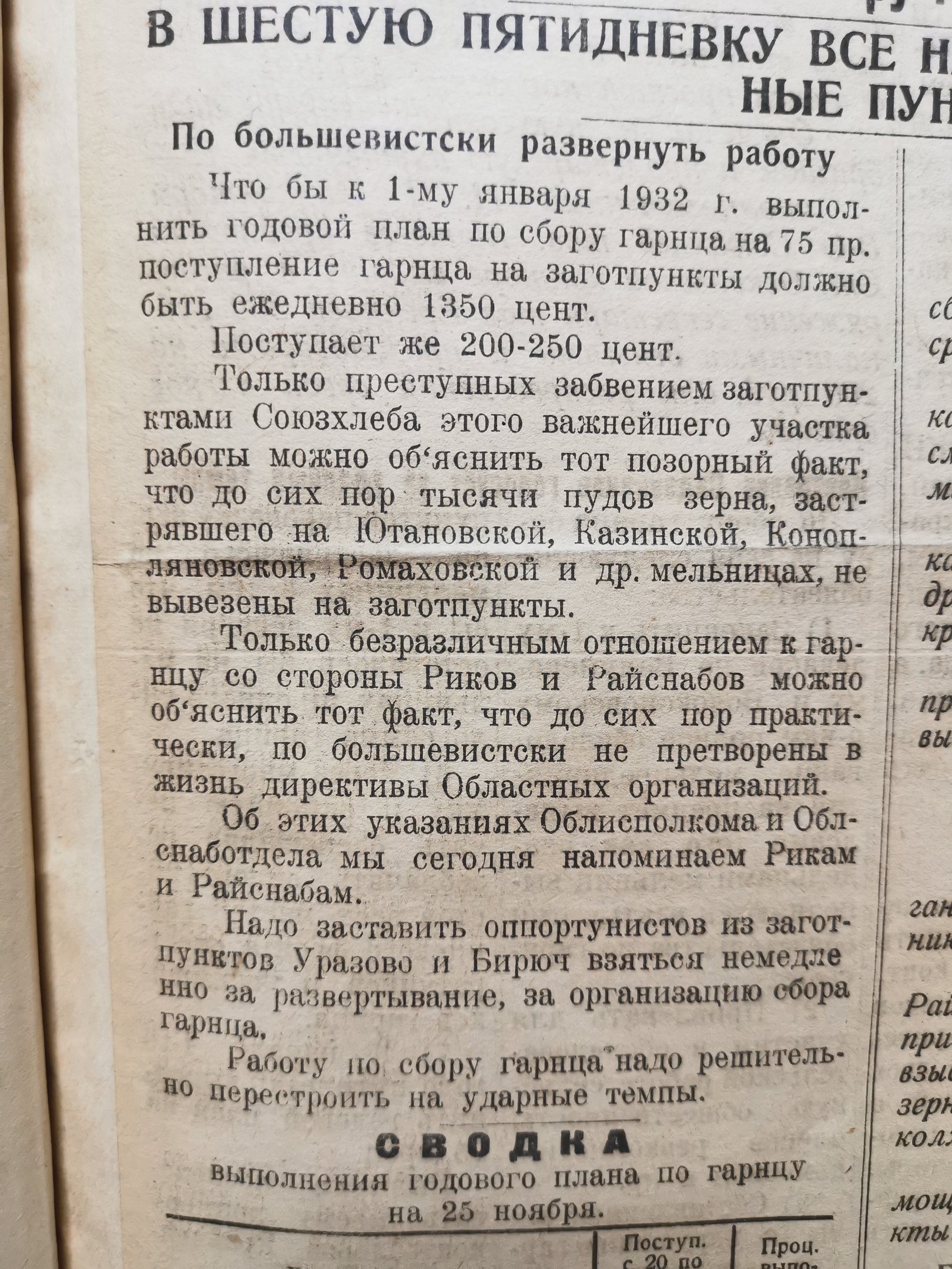 [Борьба за хлеб, 28 ноября 1931]