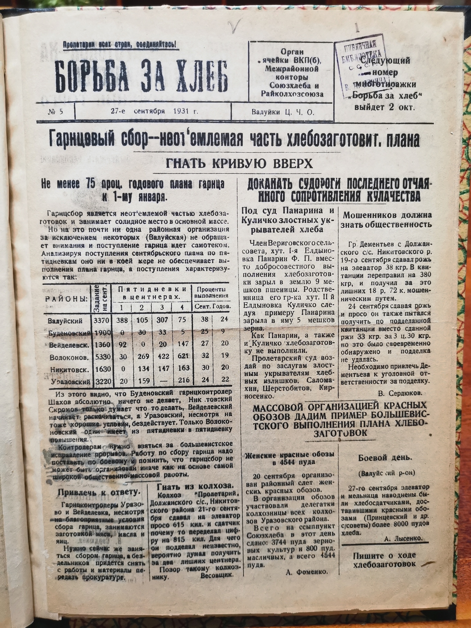 [Борьба за хлеб, 27 сентября 1931]